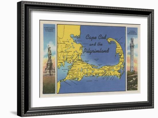 Cape Cod, Massachusetts - Detailed Map of the Pilgrimland-Lantern Press-Framed Art Print