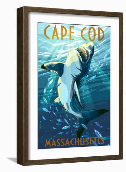 Cape Cod, Massachusetts - Great White Shark-Lantern Press-Framed Art Print