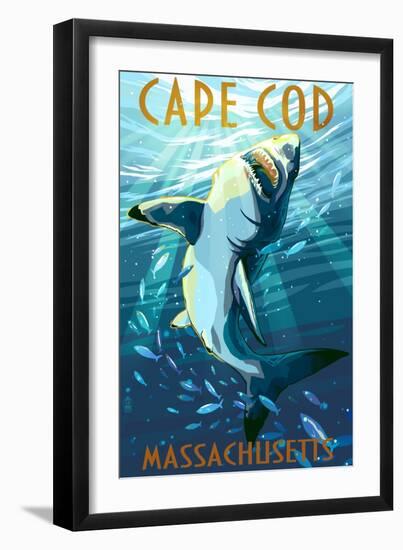 Cape Cod, Massachusetts - Great White Shark-Lantern Press-Framed Art Print