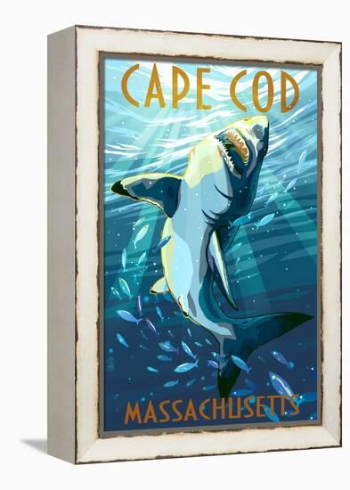 Cape Cod, Massachusetts - Great White Shark-Lantern Press-Framed Stretched Canvas