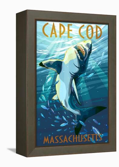 Cape Cod, Massachusetts - Great White Shark-Lantern Press-Framed Stretched Canvas