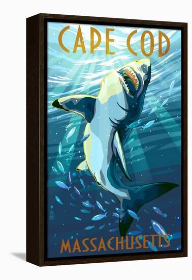 Cape Cod, Massachusetts - Great White Shark-Lantern Press-Framed Stretched Canvas