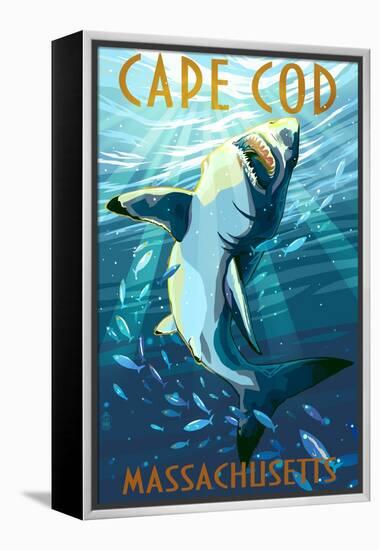 Cape Cod, Massachusetts - Great White Shark-Lantern Press-Framed Stretched Canvas