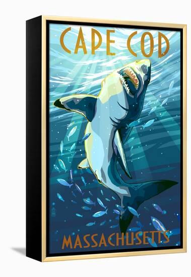 Cape Cod, Massachusetts - Great White Shark-Lantern Press-Framed Stretched Canvas