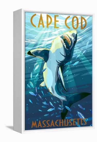 Cape Cod, Massachusetts - Great White Shark-Lantern Press-Framed Stretched Canvas