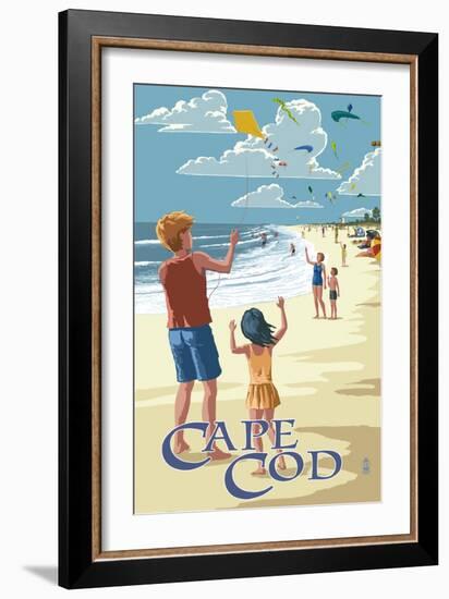 Cape Cod, Massachusetts - Kite Flyers-Lantern Press-Framed Art Print
