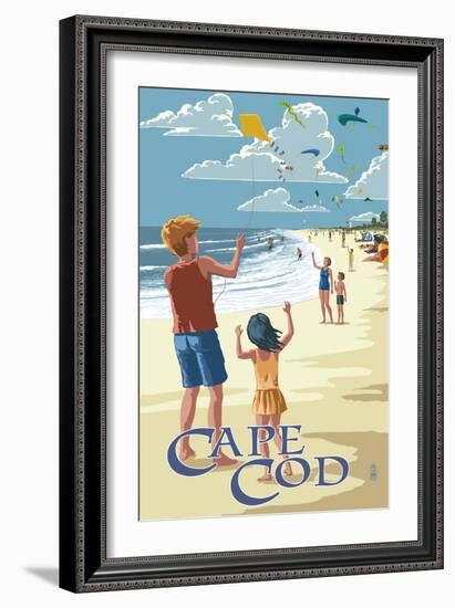 Cape Cod, Massachusetts - Kite Flyers-Lantern Press-Framed Art Print