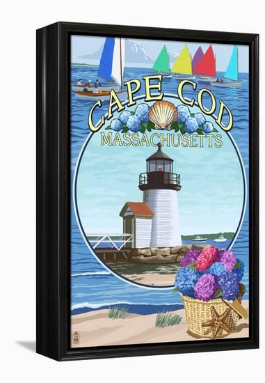 Cape Cod, Massachusetts - Montage-Lantern Press-Framed Stretched Canvas