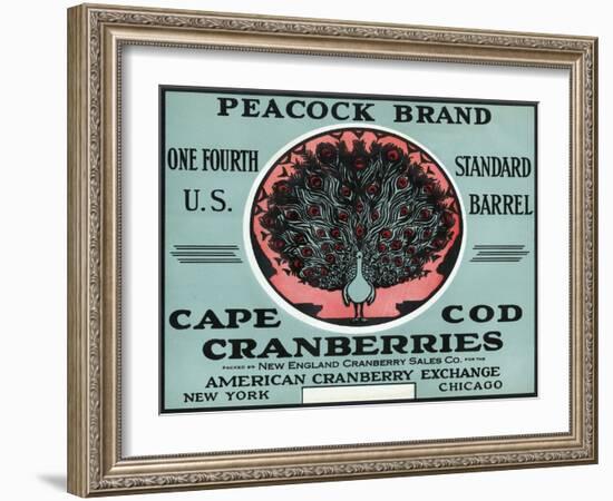 Cape Cod, Massachusetts - Peacock Brand Cranberry Label-Lantern Press-Framed Art Print