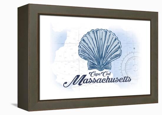Cape Cod, Massachusetts - Scallop Shell - Blue - Coastal Icon-Lantern Press-Framed Stretched Canvas