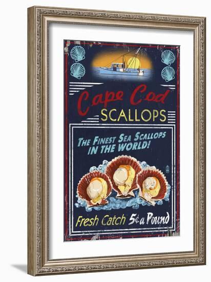 Cape Cod, Massachusetts - Scallops Vintage Sign-Lantern Press-Framed Art Print