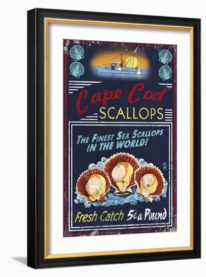 Cape Cod, Massachusetts - Scallops Vintage Sign-Lantern Press-Framed Art Print