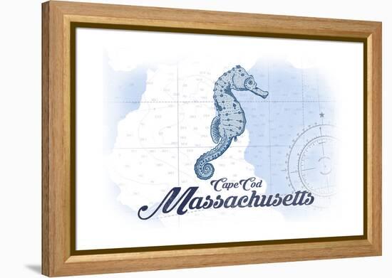 Cape Cod, Massachusetts - Seahorse - Blue - Coastal Icon-Lantern Press-Framed Stretched Canvas