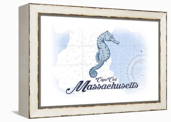 Cape Cod, Massachusetts - Seahorse - Blue - Coastal Icon-Lantern Press-Framed Stretched Canvas