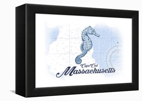 Cape Cod, Massachusetts - Seahorse - Blue - Coastal Icon-Lantern Press-Framed Stretched Canvas