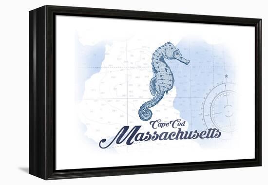 Cape Cod, Massachusetts - Seahorse - Blue - Coastal Icon-Lantern Press-Framed Stretched Canvas