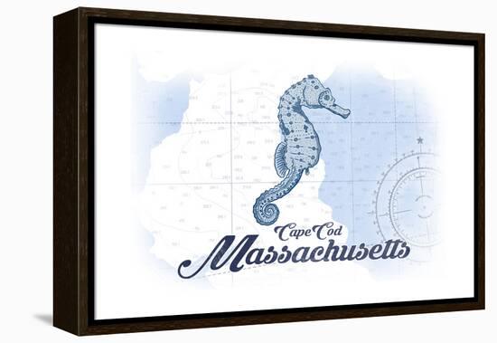 Cape Cod, Massachusetts - Seahorse - Blue - Coastal Icon-Lantern Press-Framed Stretched Canvas