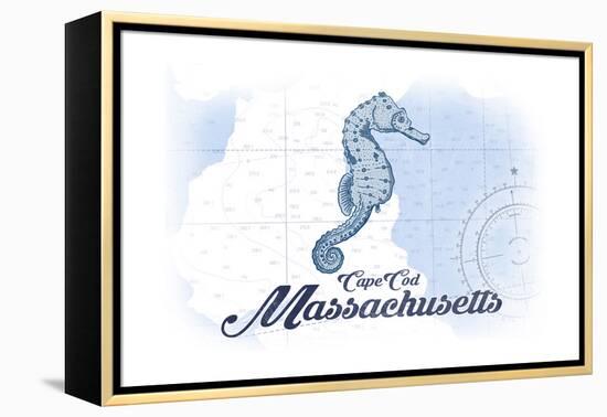 Cape Cod, Massachusetts - Seahorse - Blue - Coastal Icon-Lantern Press-Framed Stretched Canvas