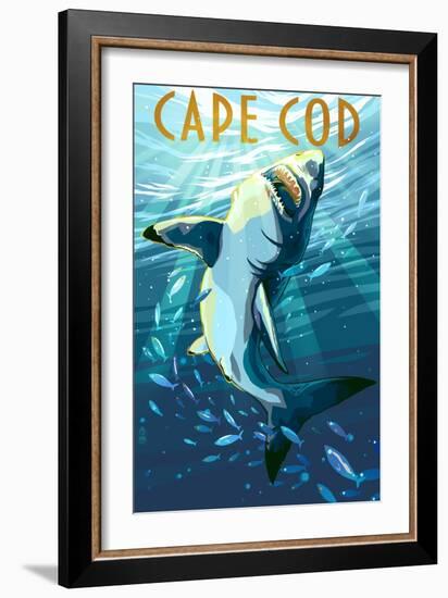 Cape Cod, Massachusetts - Stylized Shark-Lantern Press-Framed Art Print