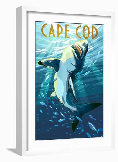 Cape Cod, Massachusetts - Stylized Shark-Lantern Press-Framed Art Print