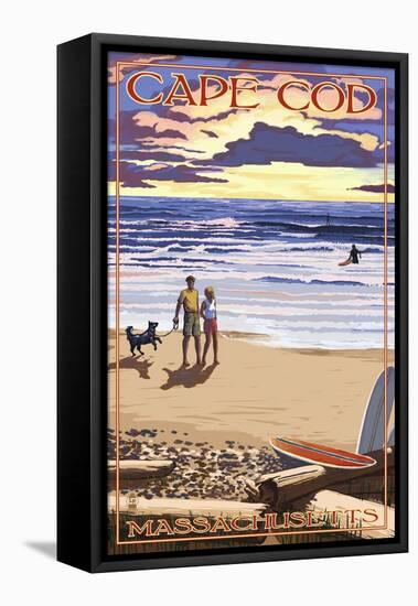 Cape Cod, Massachusetts - Sunset and Beach-Lantern Press-Framed Stretched Canvas