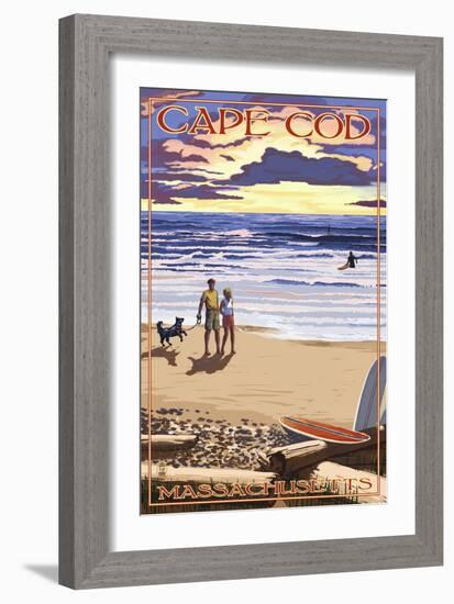 Cape Cod, Massachusetts - Sunset and Beach-Lantern Press-Framed Art Print