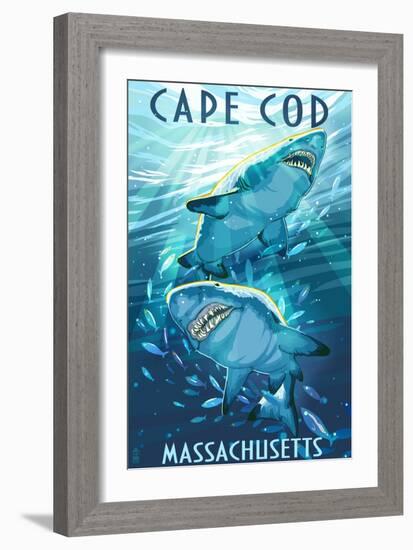 Cape Cod, Massachusetts - Tiger Shark-Lantern Press-Framed Art Print