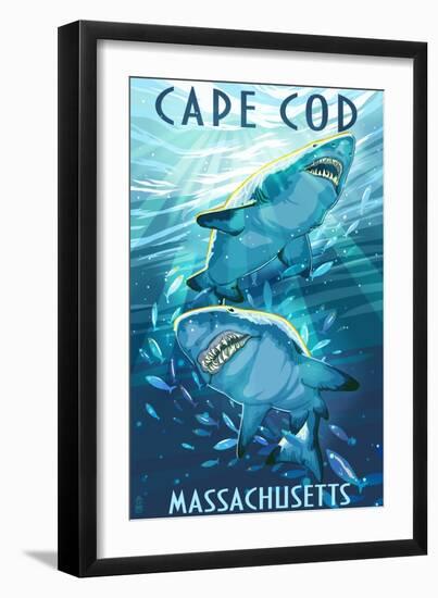 Cape Cod, Massachusetts - Tiger Shark-Lantern Press-Framed Art Print