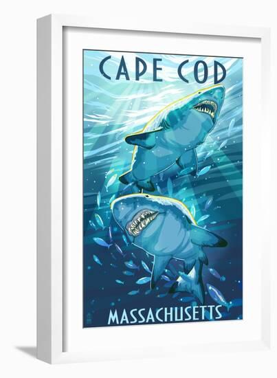 Cape Cod, Massachusetts - Tiger Shark-Lantern Press-Framed Art Print