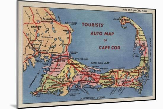 Cape Cod, Massachusetts - Tourists' Auto Map of Cape Cod-Lantern Press-Mounted Art Print