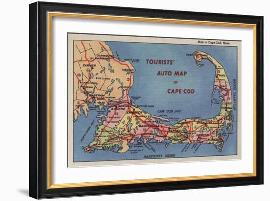 Cape Cod, Massachusetts - Tourists' Auto Map of Cape Cod-Lantern Press-Framed Art Print