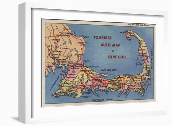 Cape Cod, Massachusetts - Tourists' Auto Map of Cape Cod-Lantern Press-Framed Art Print