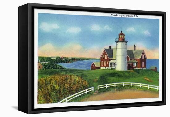Cape Cod, Massachusetts - View of the Nobska Lighthouse, Woods Hole-Lantern Press-Framed Stretched Canvas