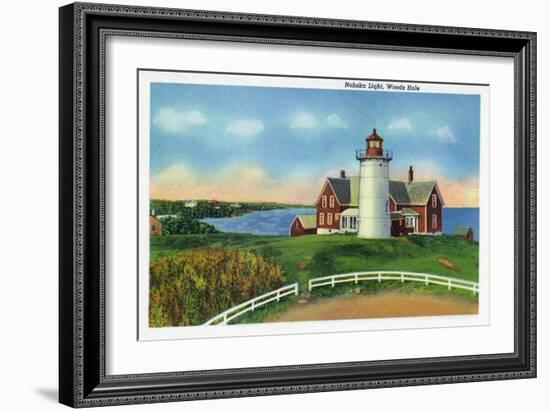 Cape Cod, Massachusetts - View of the Nobska Lighthouse, Woods Hole-Lantern Press-Framed Premium Giclee Print