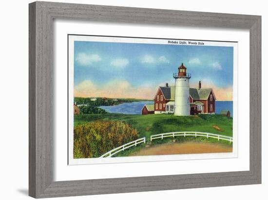 Cape Cod, Massachusetts - View of the Nobska Lighthouse, Woods Hole-Lantern Press-Framed Art Print