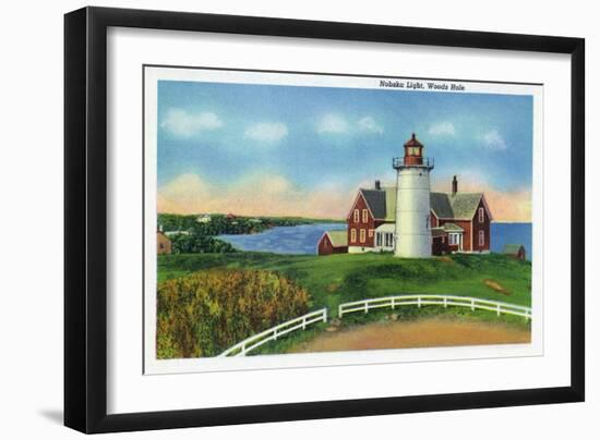 Cape Cod, Massachusetts - View of the Nobska Lighthouse, Woods Hole-Lantern Press-Framed Art Print