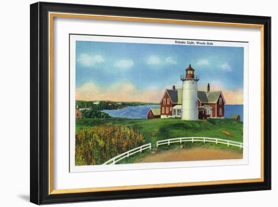 Cape Cod, Massachusetts - View of the Nobska Lighthouse, Woods Hole-Lantern Press-Framed Art Print