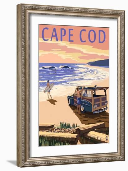 Cape Cod, Massachusetts - Woody on Beach-Lantern Press-Framed Art Print