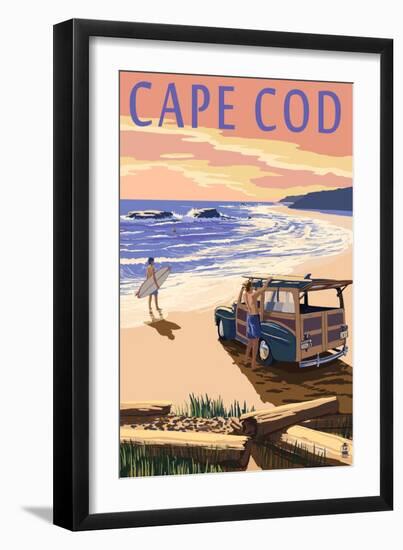 Cape Cod, Massachusetts - Woody on Beach-Lantern Press-Framed Art Print