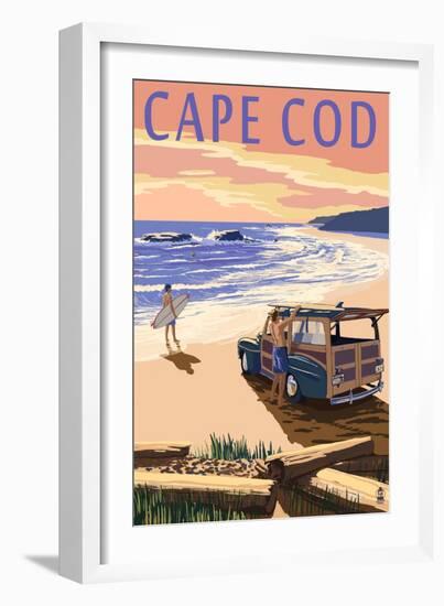 Cape Cod, Massachusetts - Woody on Beach-Lantern Press-Framed Art Print