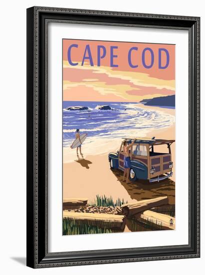 Cape Cod, Massachusetts - Woody on Beach-Lantern Press-Framed Art Print