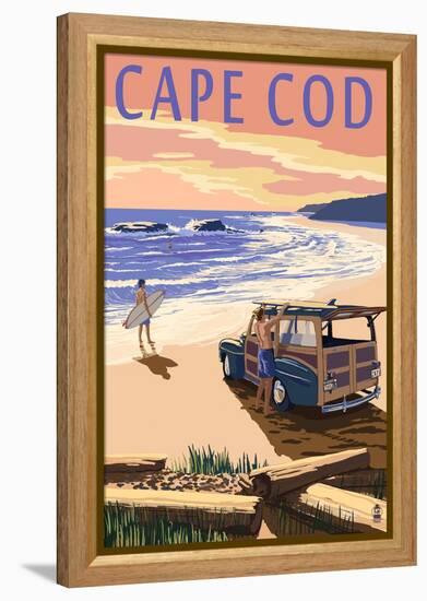 Cape Cod, Massachusetts - Woody on Beach-Lantern Press-Framed Stretched Canvas