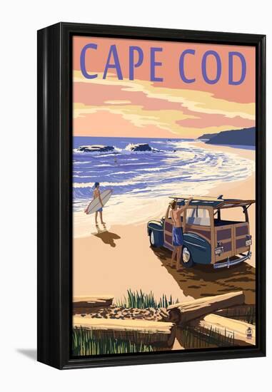 Cape Cod, Massachusetts - Woody on Beach-Lantern Press-Framed Stretched Canvas