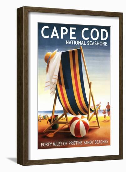 Cape Cod National Seashore - Beach Chair and Ball-Lantern Press-Framed Premium Giclee Print
