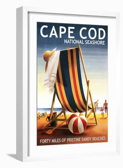 Cape Cod National Seashore - Beach Chair and Ball-Lantern Press-Framed Premium Giclee Print