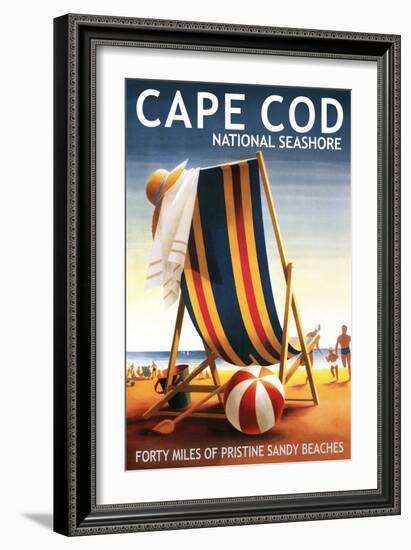 Cape Cod National Seashore - Beach Chair and Ball-Lantern Press-Framed Premium Giclee Print