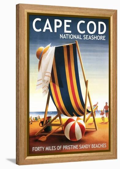 Cape Cod National Seashore - Beach Chair and Ball-Lantern Press-Framed Stretched Canvas