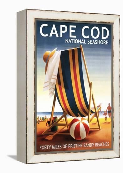 Cape Cod National Seashore - Beach Chair and Ball-Lantern Press-Framed Stretched Canvas