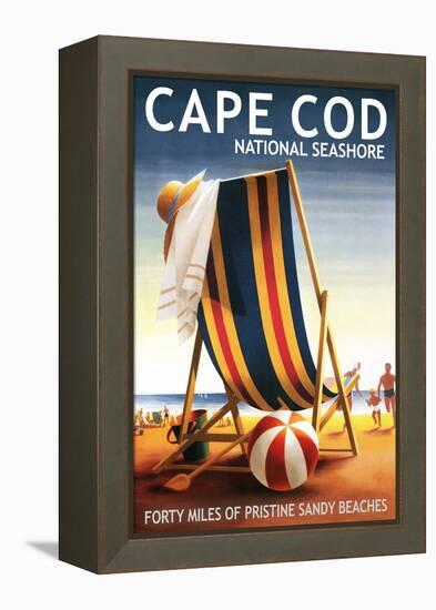 Cape Cod National Seashore - Beach Chair and Ball-Lantern Press-Framed Stretched Canvas