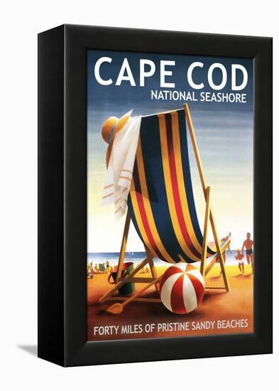 Cape Cod National Seashore - Beach Chair and Ball-Lantern Press-Framed Stretched Canvas